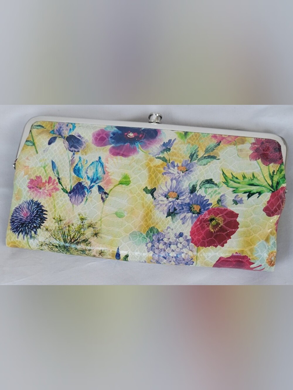 HOBO Floral Watercolor Double-sided Clutch Handbag in Yellow, Purple & Pink